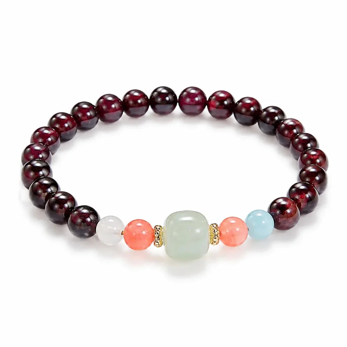 Garnet & Hetian Jade Bracelet — Lucky Charm Bead Bracelet for Wealth & Protection - Lucky JadeTibet Art