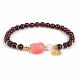 Garnet & Hetian Jade Bracelet — Lucky Charm Bead Bracelet for Wealth & Protection - Strawberry Quartz with PixiuTibet Art