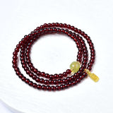 Natural Garnet Triple Wrap Bracelet — Chinese Good Fortune Charm with Jade & Stone Beads Tibet Art