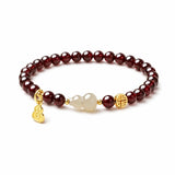 Garnet & Hetian Jade Bracelet — Lucky Charm Bead Bracelet for Wealth & Protection Tibet Art