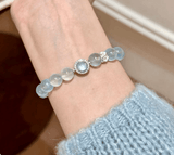 Moonstone & Aquamarine Bead Bracelet — Soft Glow Charm for Luck & Love Tibet Art