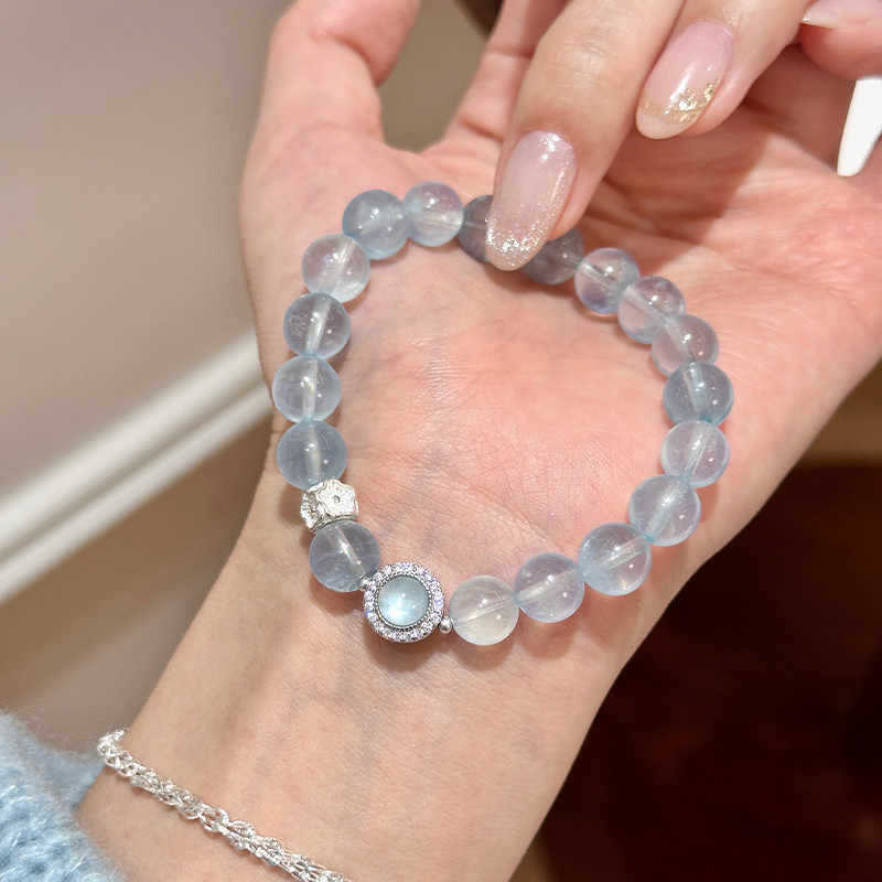 Moonstone & Aquamarine Bead Bracelet — Soft Glow Charm for Luck & Love Tibet Art