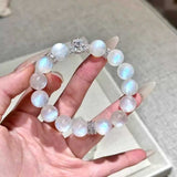Moonstone & Aquamarine Bead Bracelet — Soft Glow Charm for Luck & Love Tibet Art