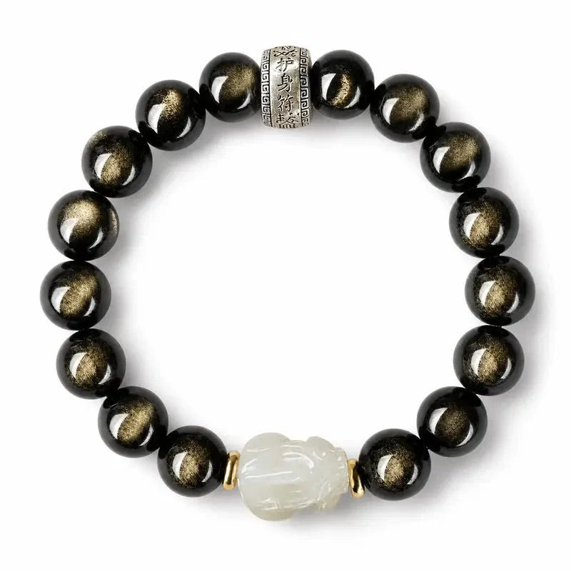 Gold Sheen Obsidian Jade Pixiu Bracelet — Keep Wealth Close Tibet Art