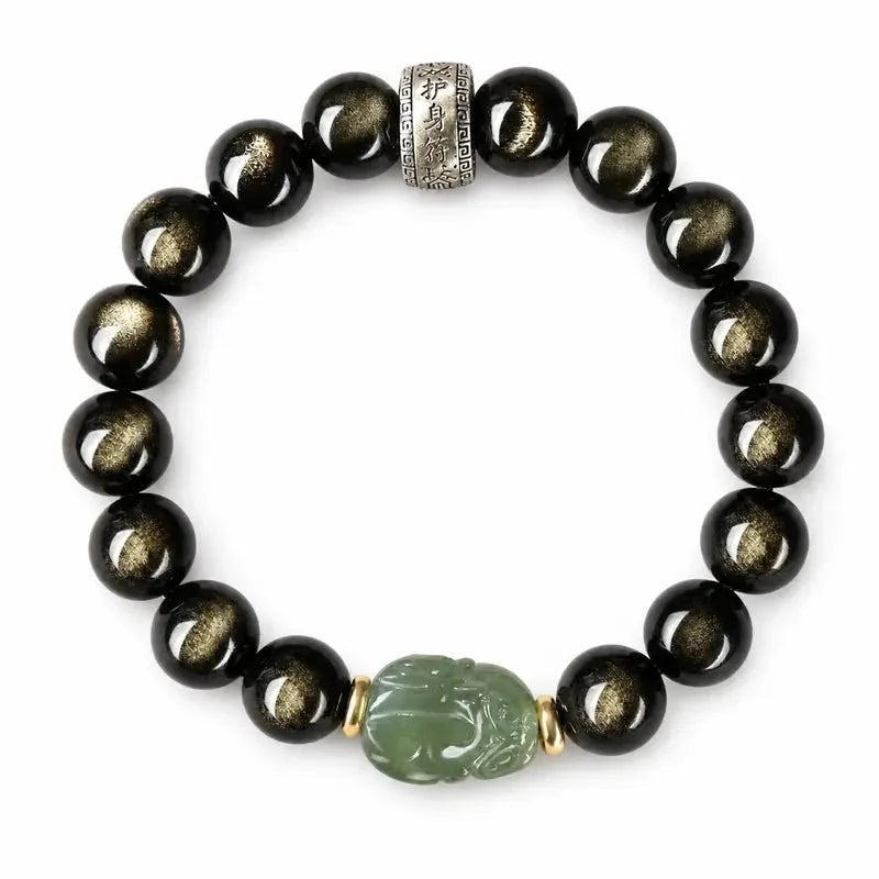 Gold Sheen Obsidian Jade Pixiu Bracelet — Keep Wealth Close Tibet Art