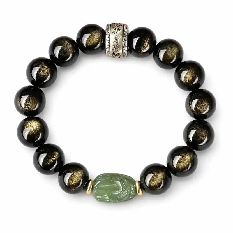 Gold Sheen Obsidian Jade Pixiu Bracelet — Keep Wealth Close Tibet Art