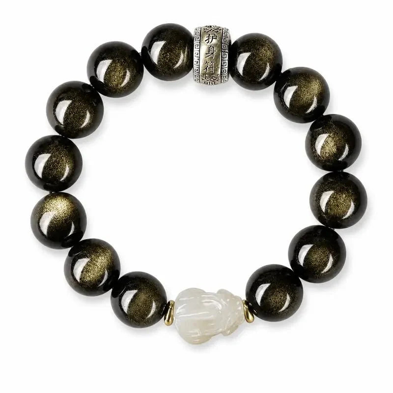 Gold Sheen Obsidian Jade Pixiu Bracelet — Keep Wealth Close Tibet Art