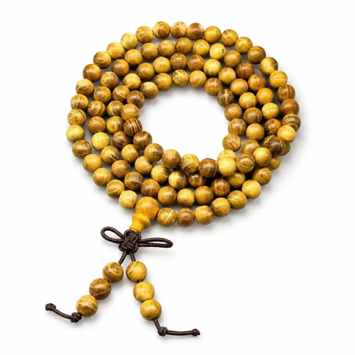 Multi-Wood 108-Bead Mala Bracelet — Natural Wood Prayer Beads for Daily Wear & Meditation - Golden Sandalwood 6mmTibet Art
