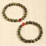 Green Sandalwood Mala Bracelet with Cinnabar & Agate — Natural Wood Beads for Grounding & Intention Tibet Art