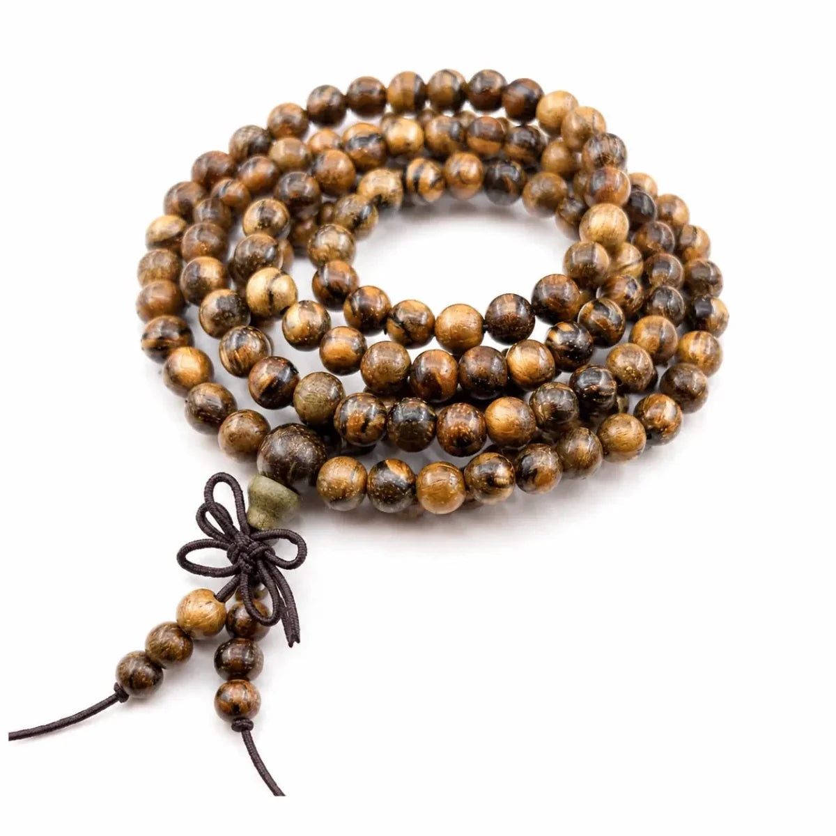 Multi-Wood 108-Bead Mala Bracelet — Natural Wood Prayer Beads for Daily Wear & Meditation - Green Sandalwood (Straight Grain) 6mmTibet Art