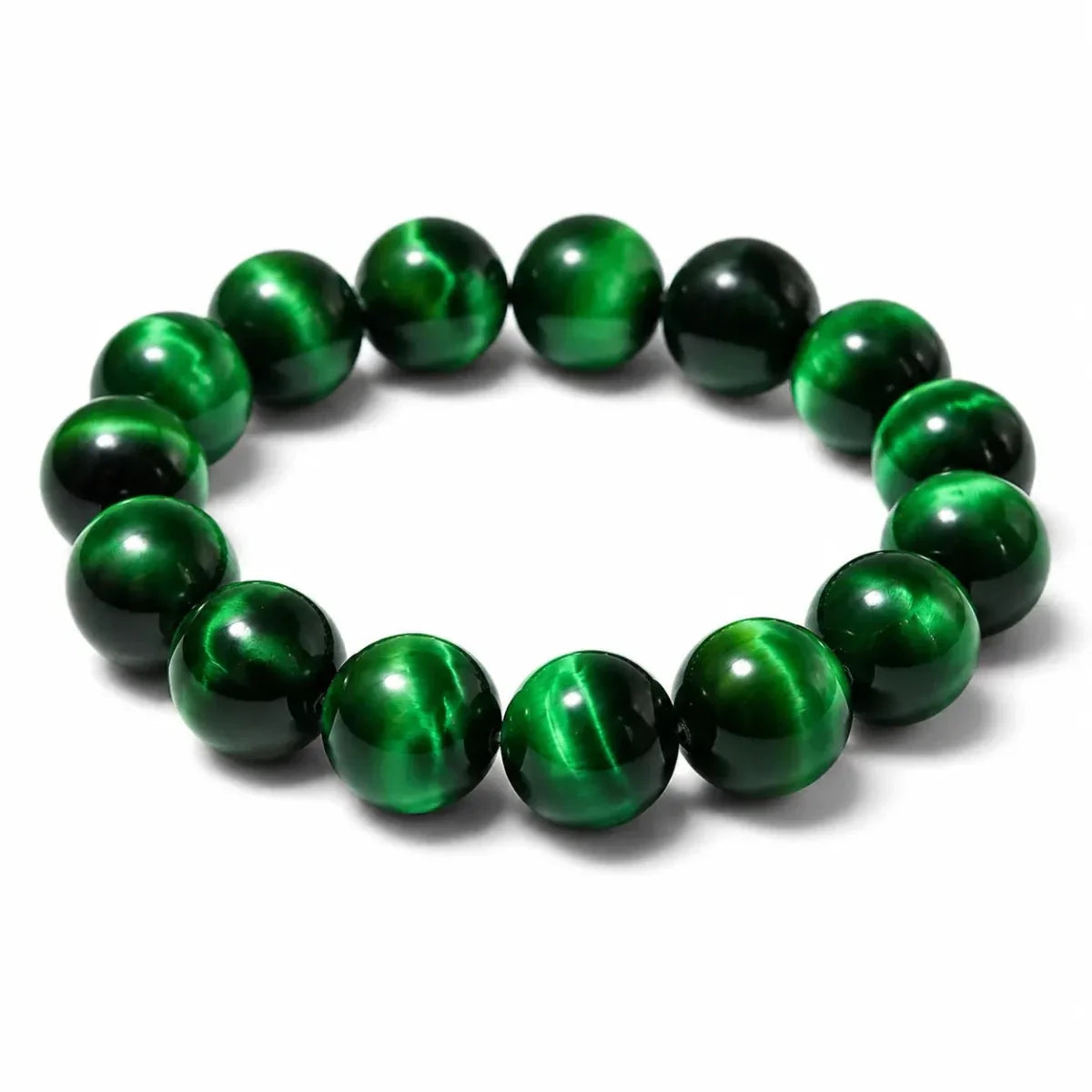 Green Tiger Eye Single-Strand Bracelet — Natural Collector-Grade Beads, 5 Sizes - 14mmTibet Art