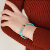 Green Turquoise & Red Agate Bracelet — Two Earth Stones, One Strand - Turquoise & Red AgateTibet Art