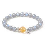 Gray Moonstone & Citrine Bracelet 8mm — Minimalist Stone Pairing for Steady Focus Tibet Art