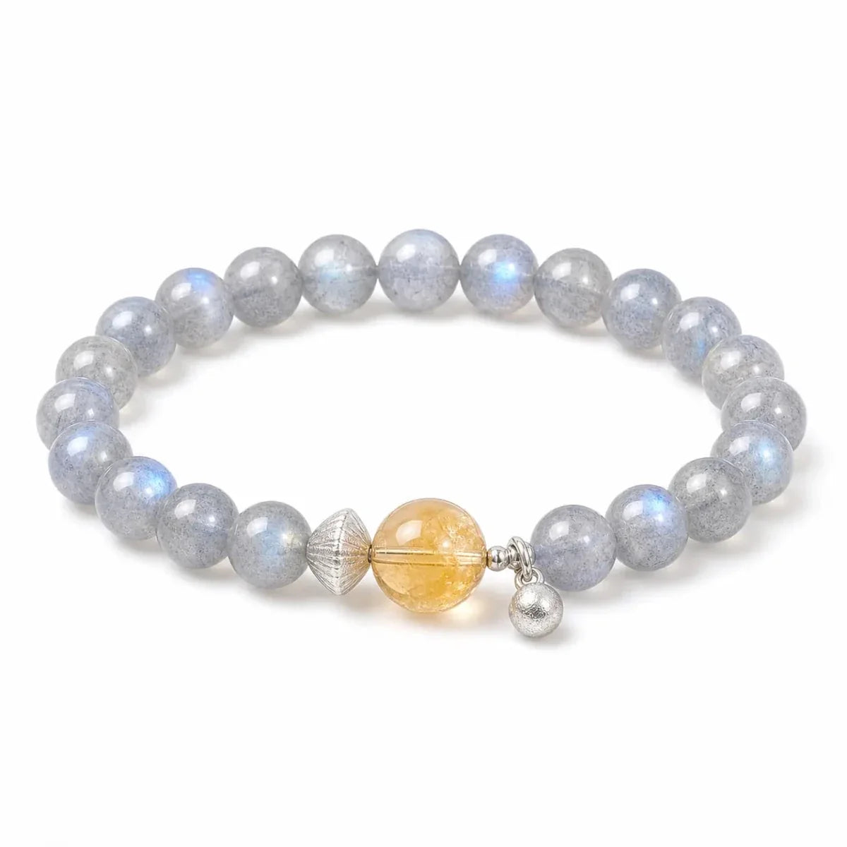 Gray Moonstone & Citrine Bracelet 8mm — Minimalist Stone Pairing for Steady Focus Tibet Art