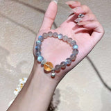 Gray Moonstone & Citrine Bracelet 8mm — Minimalist Stone Pairing for Steady Focus Tibet Art