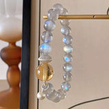 Gray Moonstone & Citrine Bracelet 8mm — Minimalist Stone Pairing for Steady Focus Tibet Art