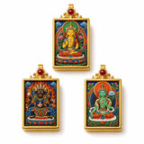 Tibetan Thangka Tsa-Tsa Pendant — Hand-Painted Deity Amulet in Gold-Plated Frame Tibet Art
