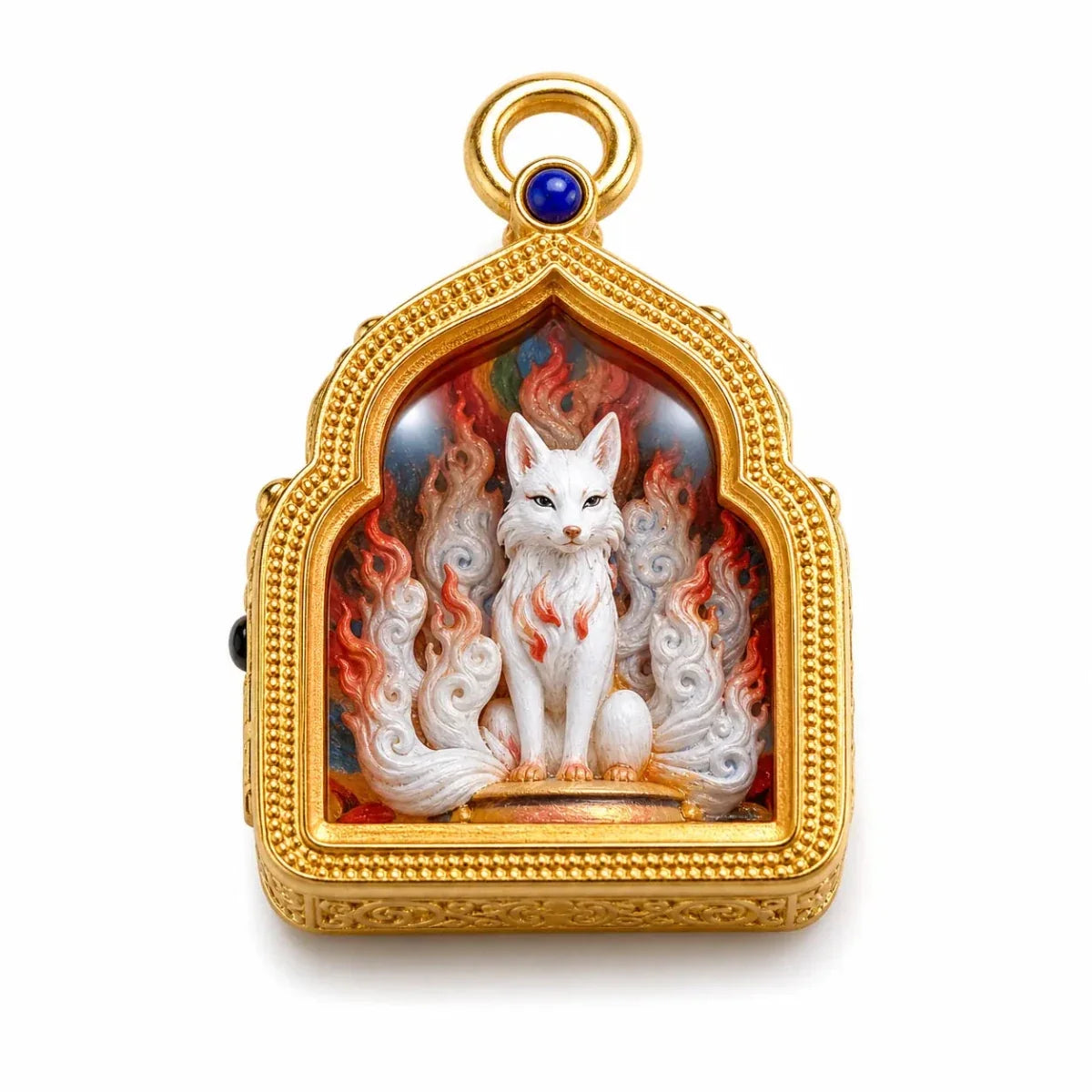 Tibetan Thangka Deity Pendant — Hand-Painted Tsa-Tsa Amulet, Wealth & Protection Figures Tibet Art