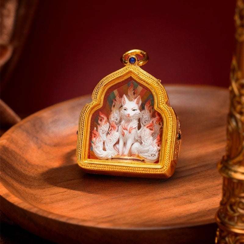 Tibetan Thangka Deity Pendant — Hand-Painted Tsa-Tsa Amulet, Wealth & Protection Figures Tibet Art