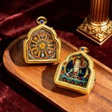 Tibetan Thangka Deity Pendant — Hand-Painted Tsa-Tsa Amulet, Wealth & Protection Figures Tibet Art