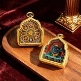 Tibetan Thangka Deity Pendant — Hand-Painted Tsa-Tsa Amulet, Wealth & Protection Figures Tibet Art