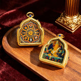 Tibetan Thangka Deity Pendant — Hand-Painted Tsa-Tsa Amulet, Wealth & Protection Figures Tibet Art
