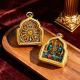 Tibetan Thangka Deity Pendant — Hand-Painted Tsa-Tsa Amulet, Wealth & Protection Figures Tibet Art