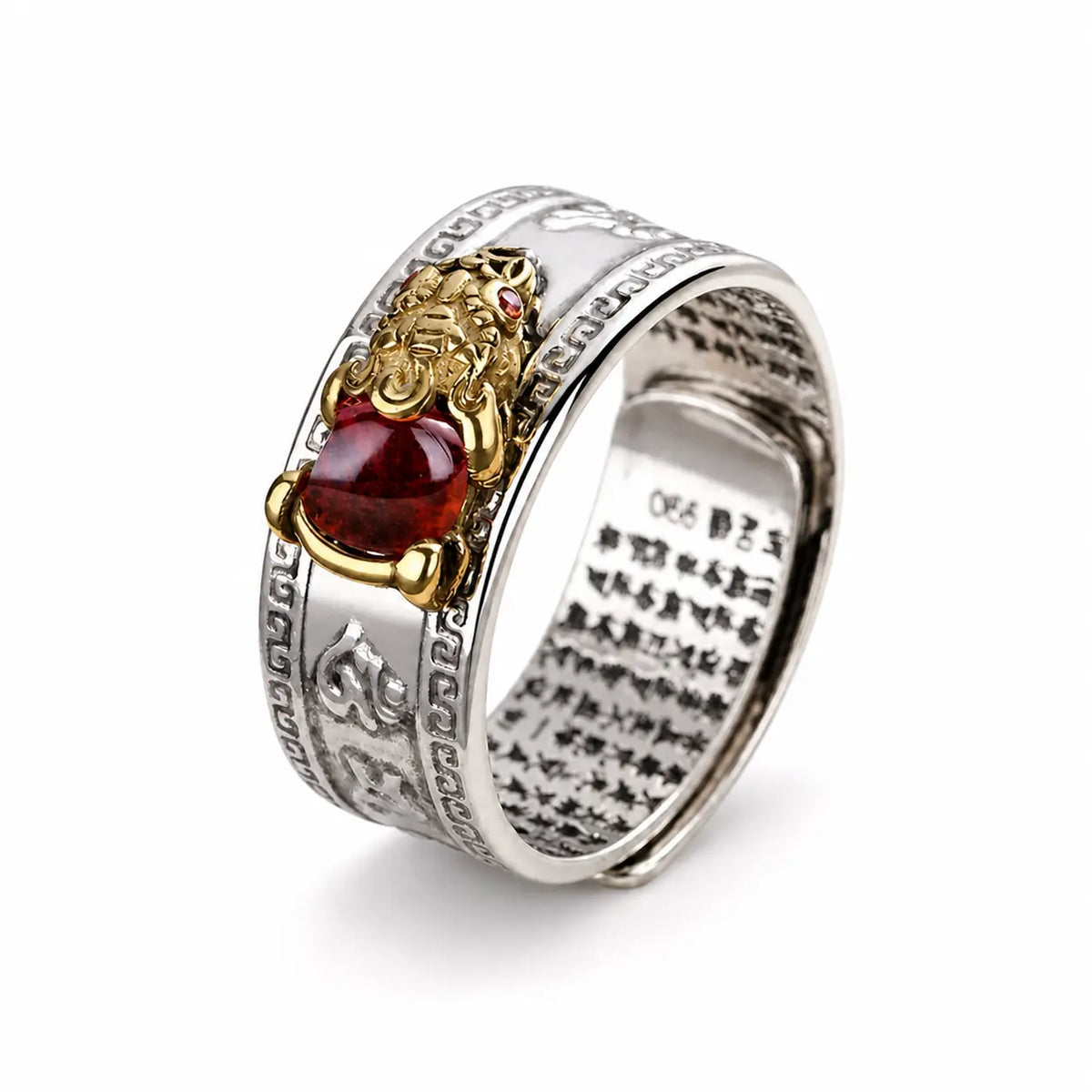 Heart Sutra Pixiu Garnet Ring