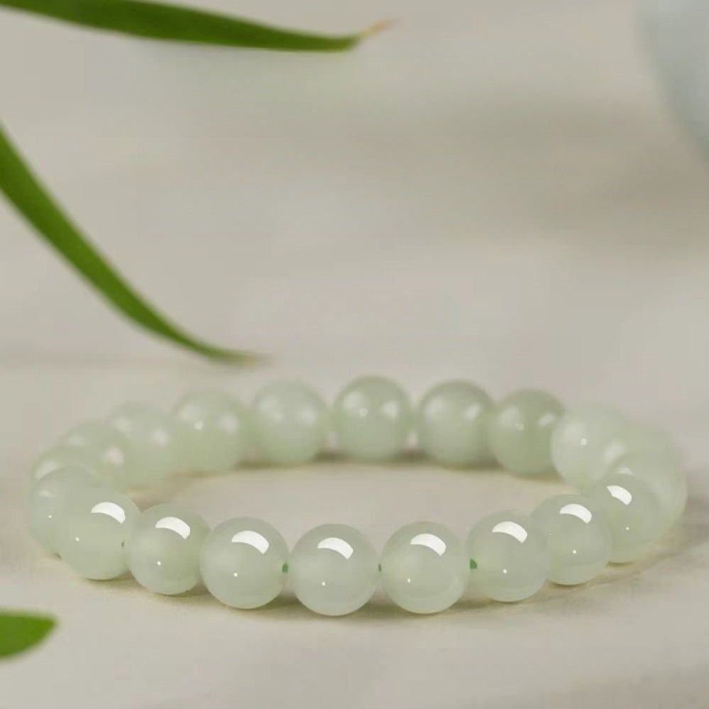Hetian Jade Ice-Green Bead Bracelet — A Cool, Clear Stone for Steady Days - Ice Green 6mm (26 beads)Tibet Art