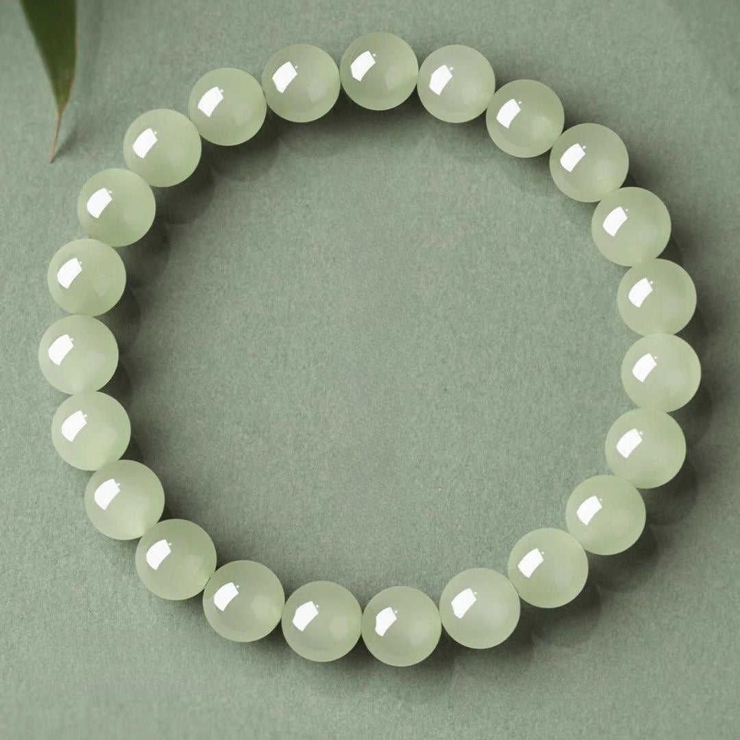 Hetian Jade Ice-Green Bead Bracelet — A Cool, Clear Stone for Steady Days - Ice Green 6mm (26 beads)Tibet Art