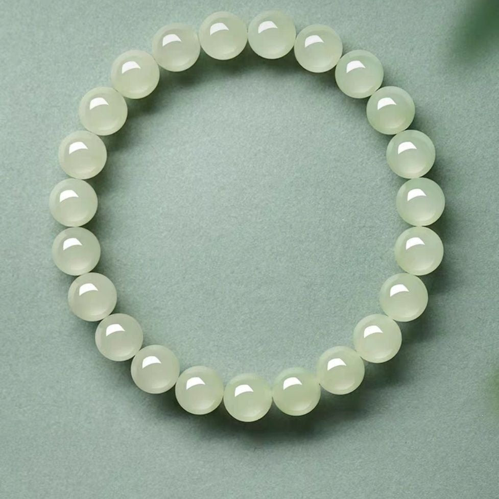 Hetian Jade Ice-Green Bead Bracelet — A Cool, Clear Stone for Steady Days - Ice Green 6mm (26 beads)Tibet Art