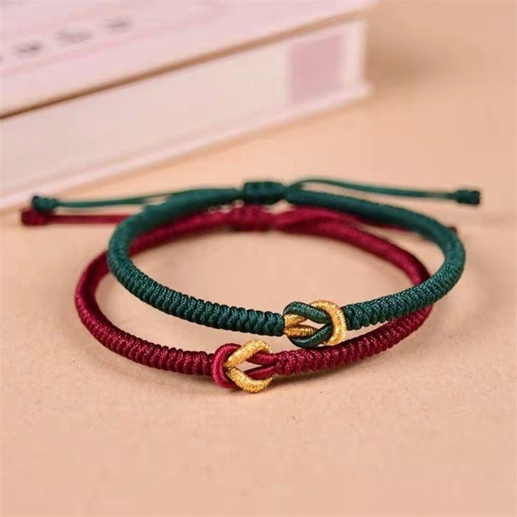 Vajra Knot Couple Bracelet — Handwoven Red String for Two - Wine RedTibet Art