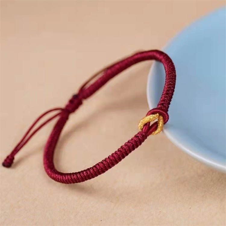 Vajra Knot Couple Bracelet — Handwoven Red String for Two - Wine RedTibet Art