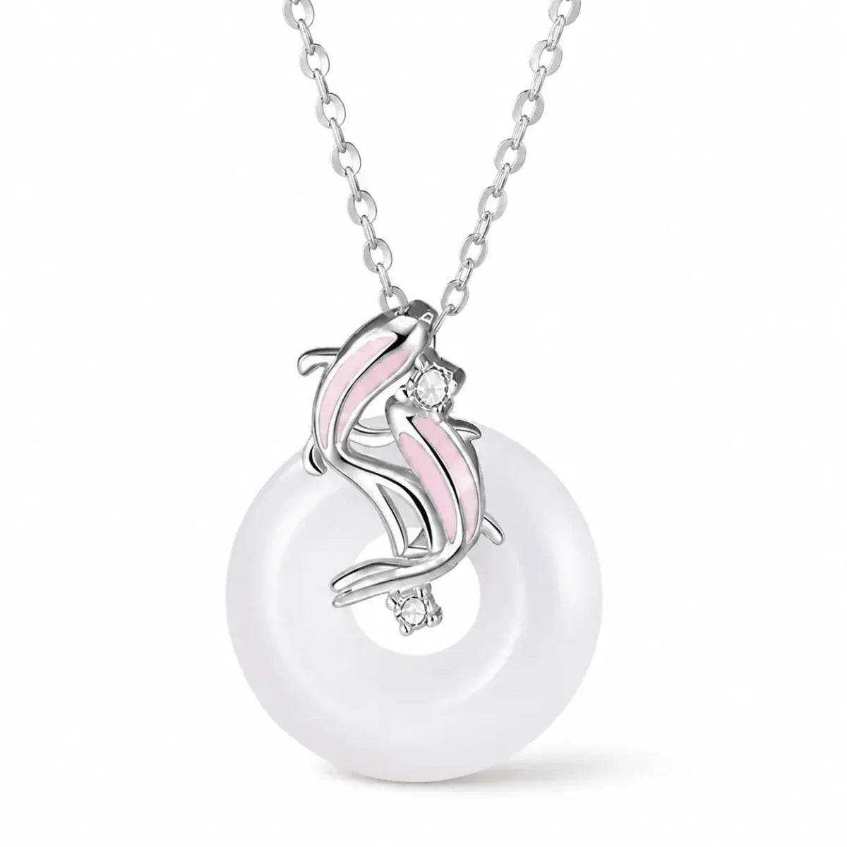 Koi Fish Jade Red String Jewelry — Carry Good Fortune - 222 Koi Fish Necklace — Platinum ToneTibet Art