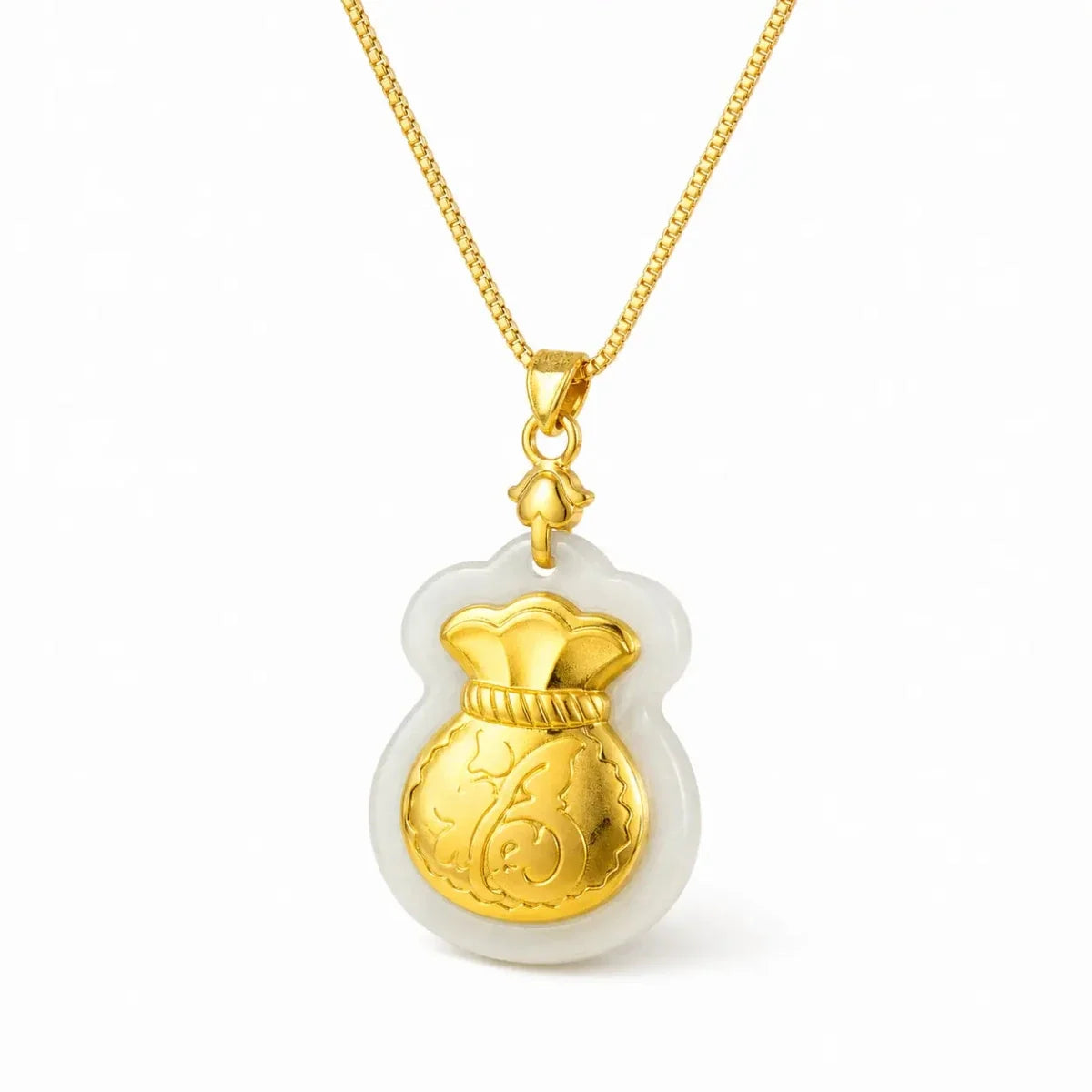 Jade Necklace - Blessing & Money Bag Tibet Art