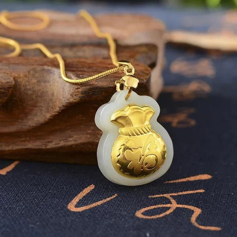 Jade Necklace - Blessing & Money Bag - Tibet Art