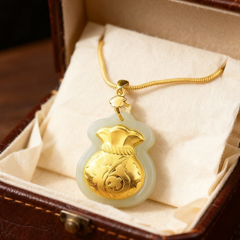 Jade Necklace - Blessing & Money Bag - Tibet Art