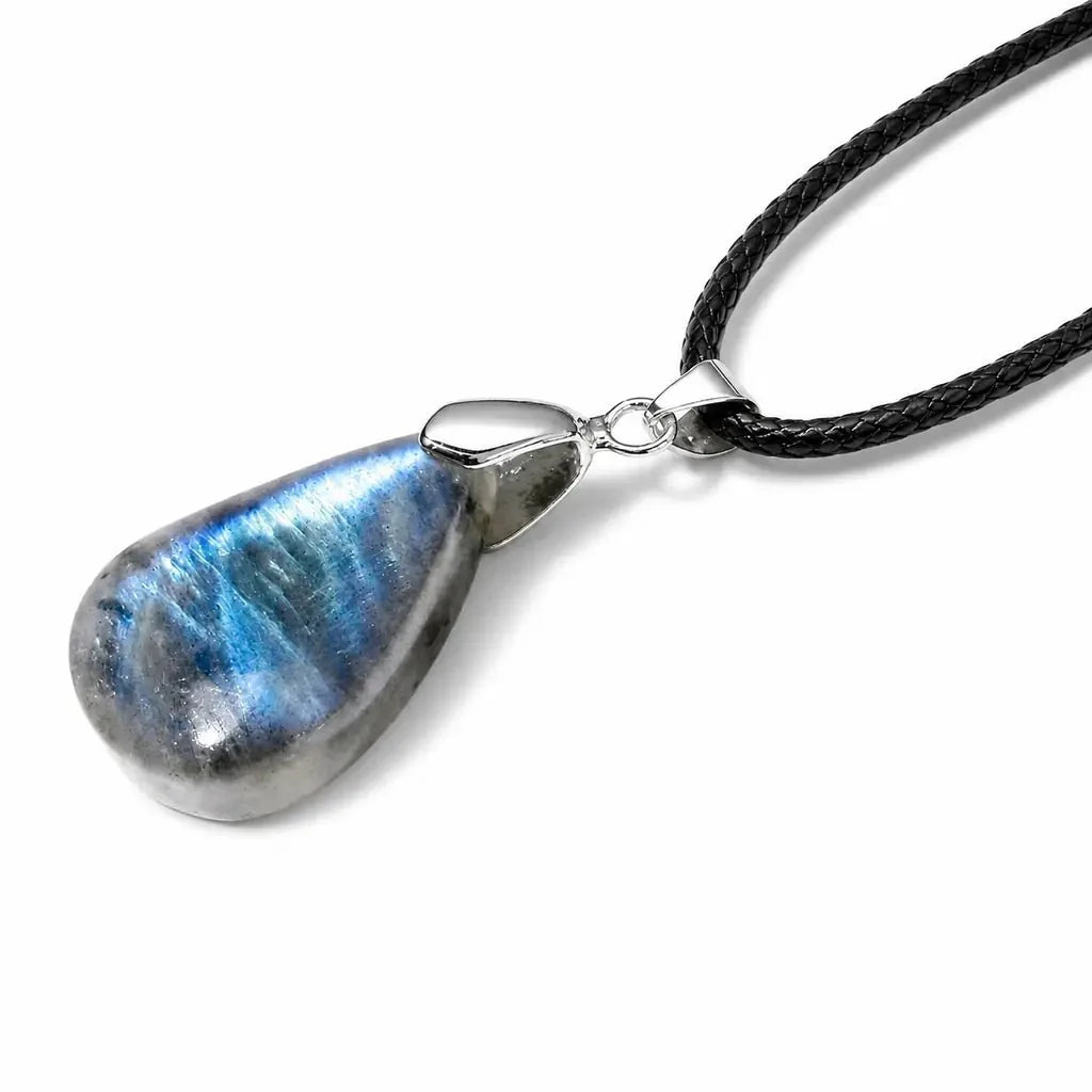 Labradorite Cord Necklace — Drilled Stone in Three Shapes Tibet Art