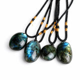Labradorite Cord Necklace — Drilled Stone in Three Shapes Tibet Art