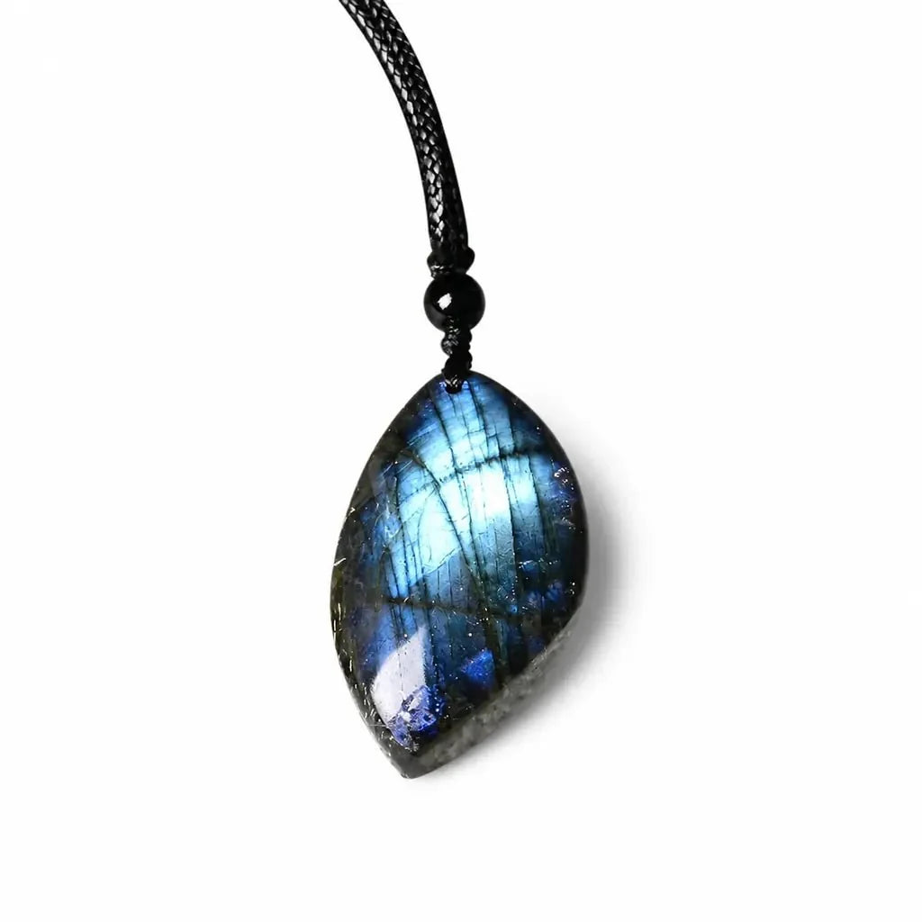 Labradorite Cord Necklace — Drilled Stone in Three Shapes Tibet Art