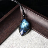 Labradorite Cord Necklace — Drilled Stone in Three Shapes - Leaf (Drilled, Cord Included)3–5 cmTibet Art