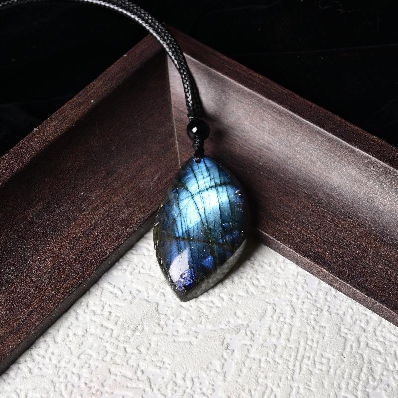 Labradorite Cord Necklace — Drilled Stone in Three Shapes - Leaf (Drilled, Cord Included)3–5 cmTibet Art