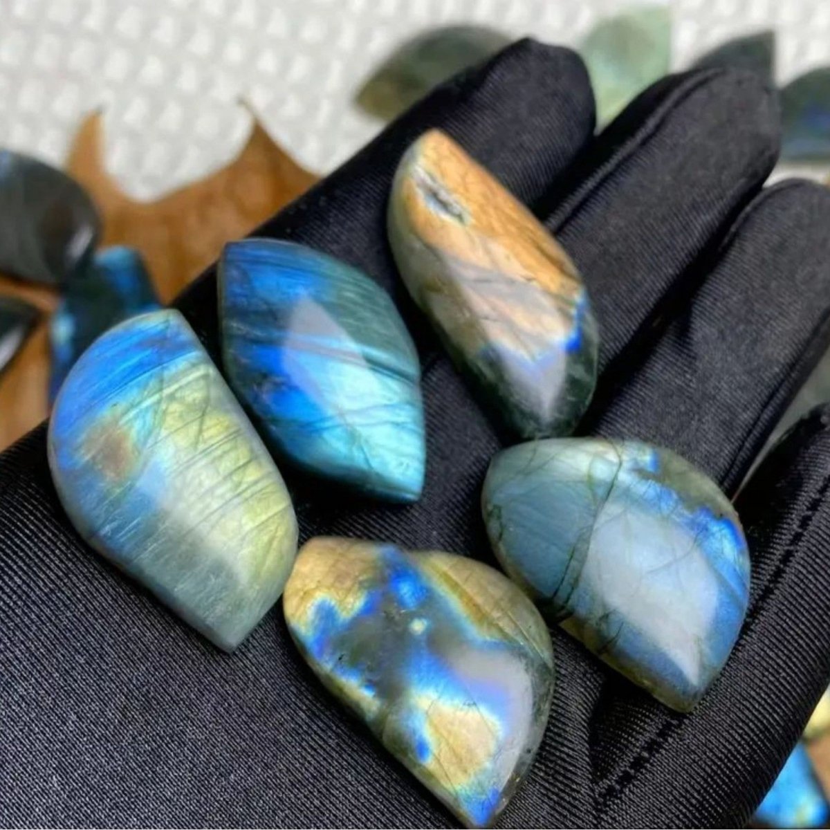 Labradorite Cord Necklace — Drilled Stone in Three Shapes - Leaf (Drilled, Cord Included)3–5 cmTibet Art