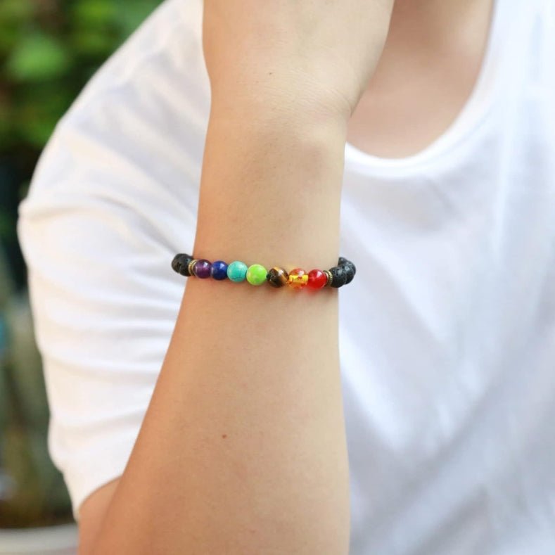 7 Chakra Bracelet - Lava Stone Energy Flow & Grounding - Tibet Art
