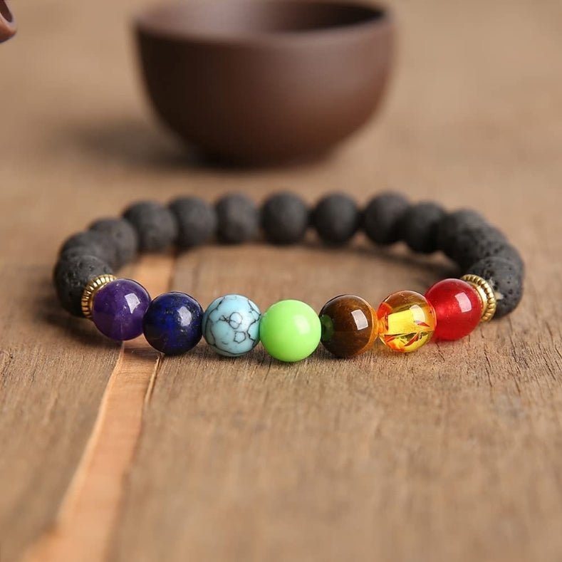 7 Chakra Bracelet - Lava Stone Energy Flow & Grounding - Tibet Art