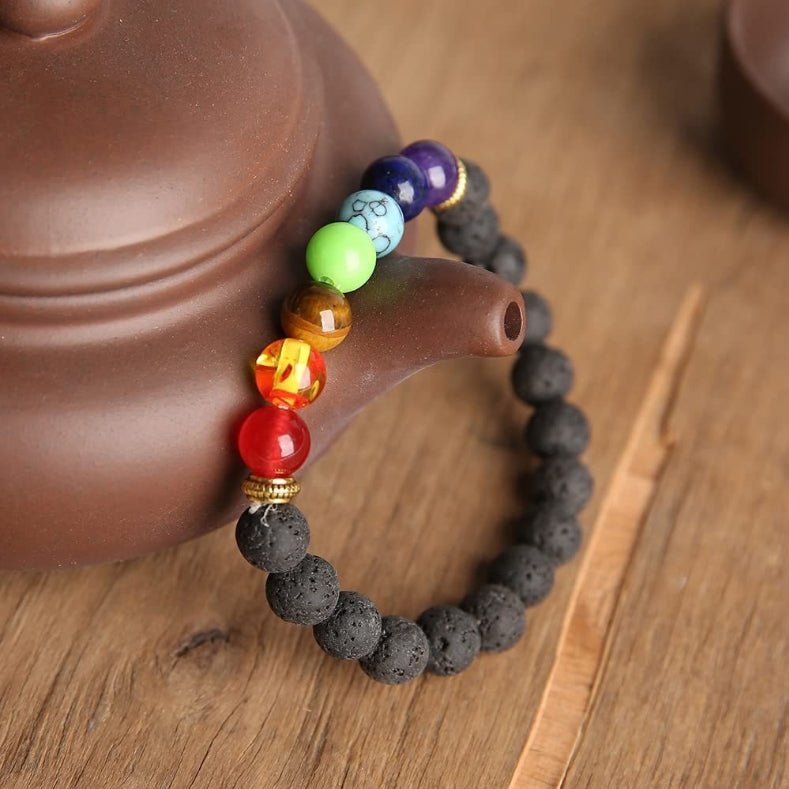 7 Chakra Bracelet - Lava Stone Energy Flow & Grounding - Tibet Art