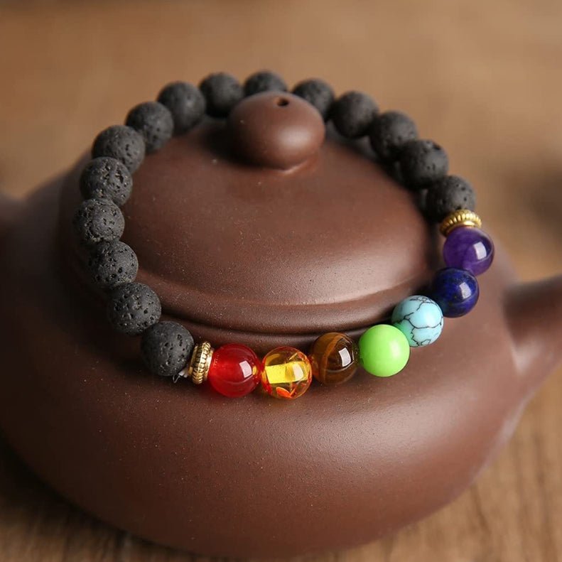 7 Chakra Bracelet - Lava Stone Energy Flow & Grounding - Tibet Art