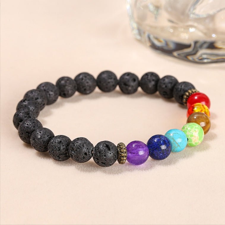 7 Chakra Bracelet - Lava Stone Energy Flow & Grounding - Tibet Art