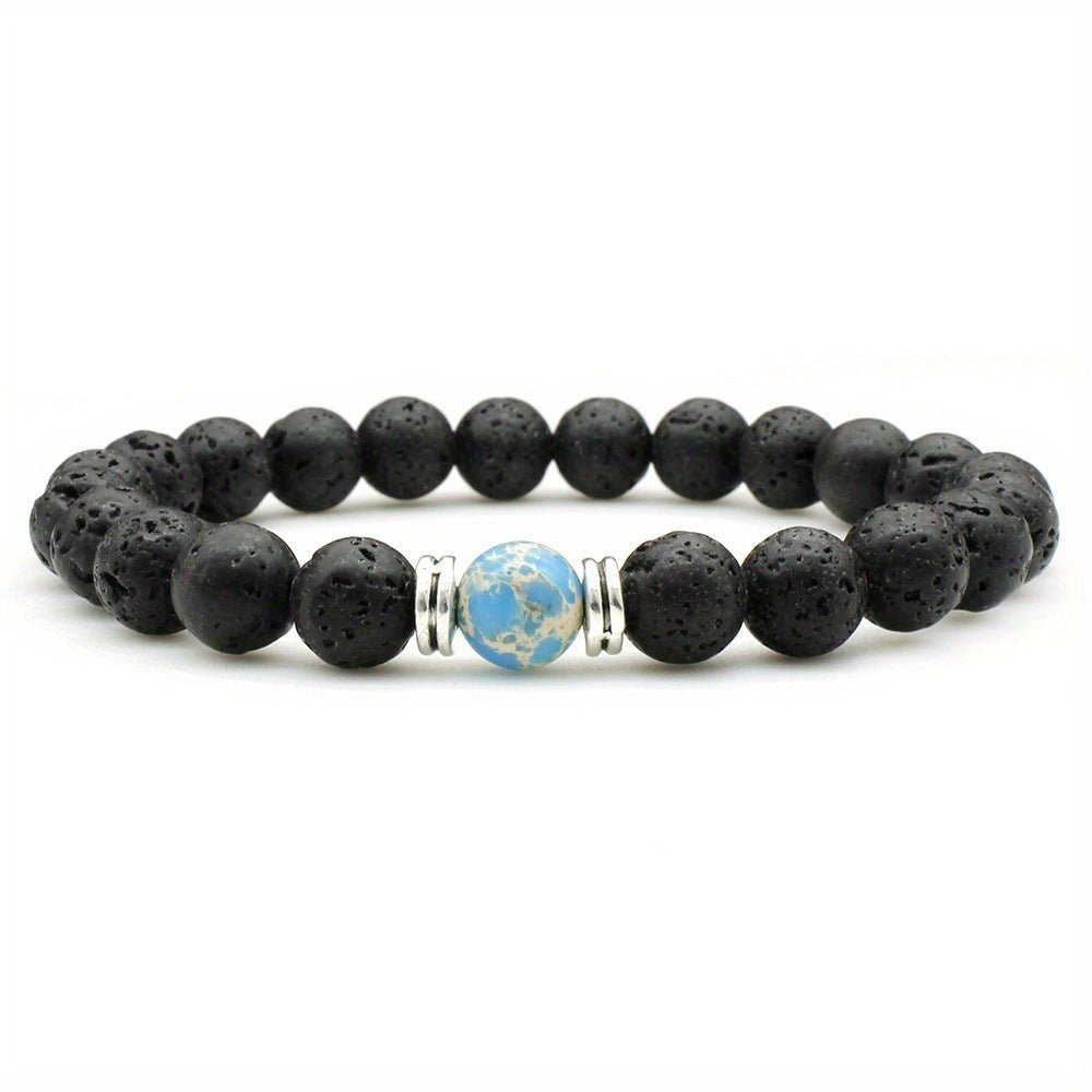 7-Chakra Volcanic Lava Stone Bracelet — Natural Beads for Meditation - Light Blue ImperialTibet Art