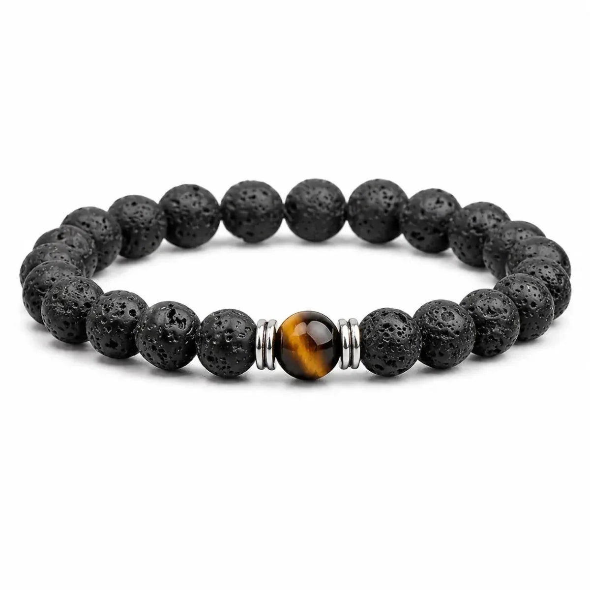 7-Chakra Volcanic Lava Stone Bracelet — Natural Beads for Meditation - Yellow Tiger EyeTibet Art